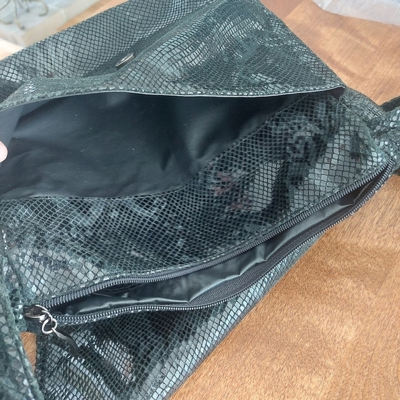 LUGANO snakeskin print glazed soft leather bag black purse Made in Italy - Picture 11 of 14